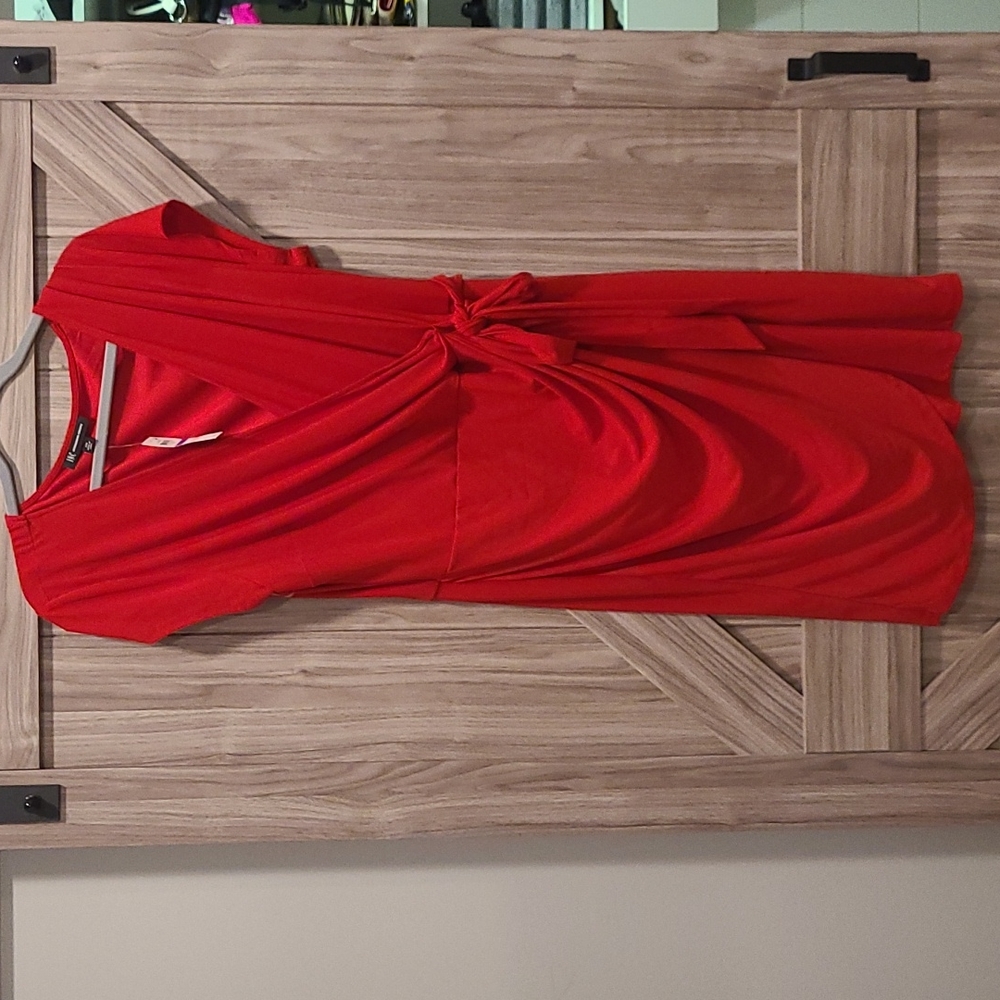 Women's XXL red International Concepts cap sleeve faux wrap dress